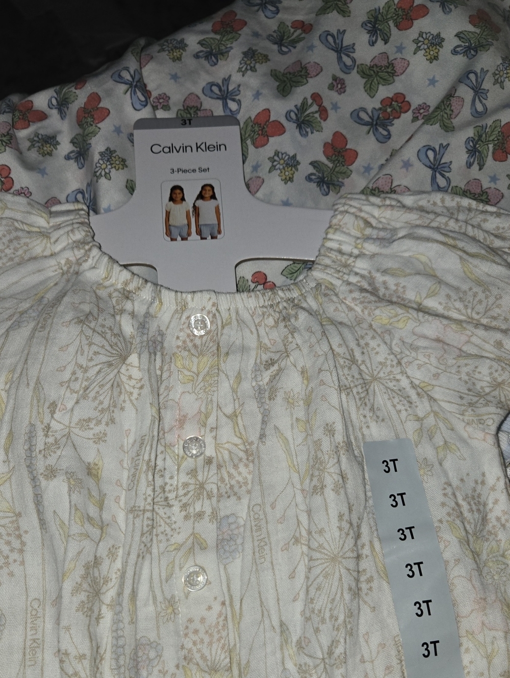 Calvin Klein Girls White Floral Button Front Top